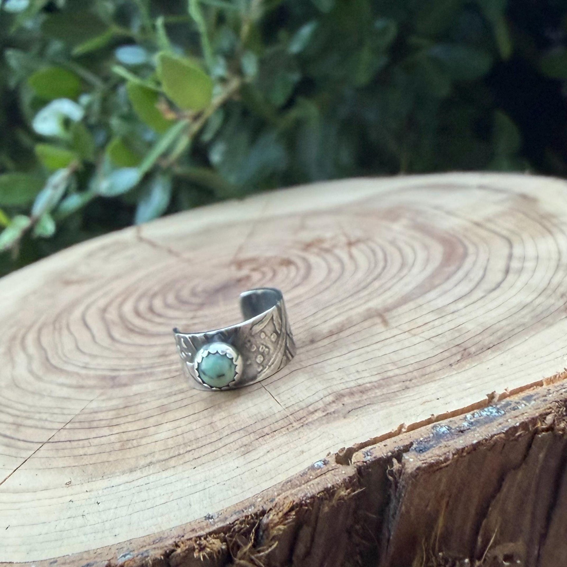 4mm Black Bridge Variscite Ear Cuff • Sterling Band • Fine Silver Bezel • No Piercing
