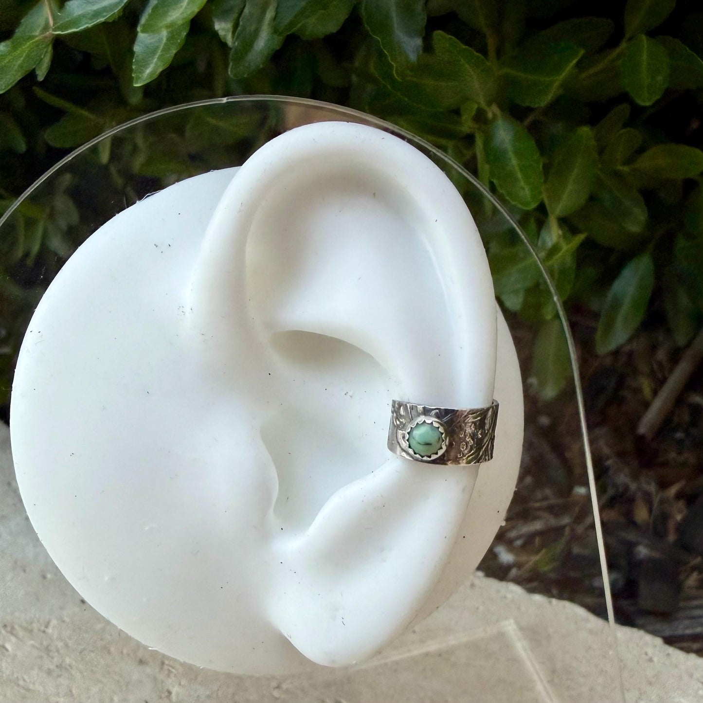 4mm Black Bridge Variscite Ear Cuff • Sterling Band • Fine Silver Bezel • No Piercing