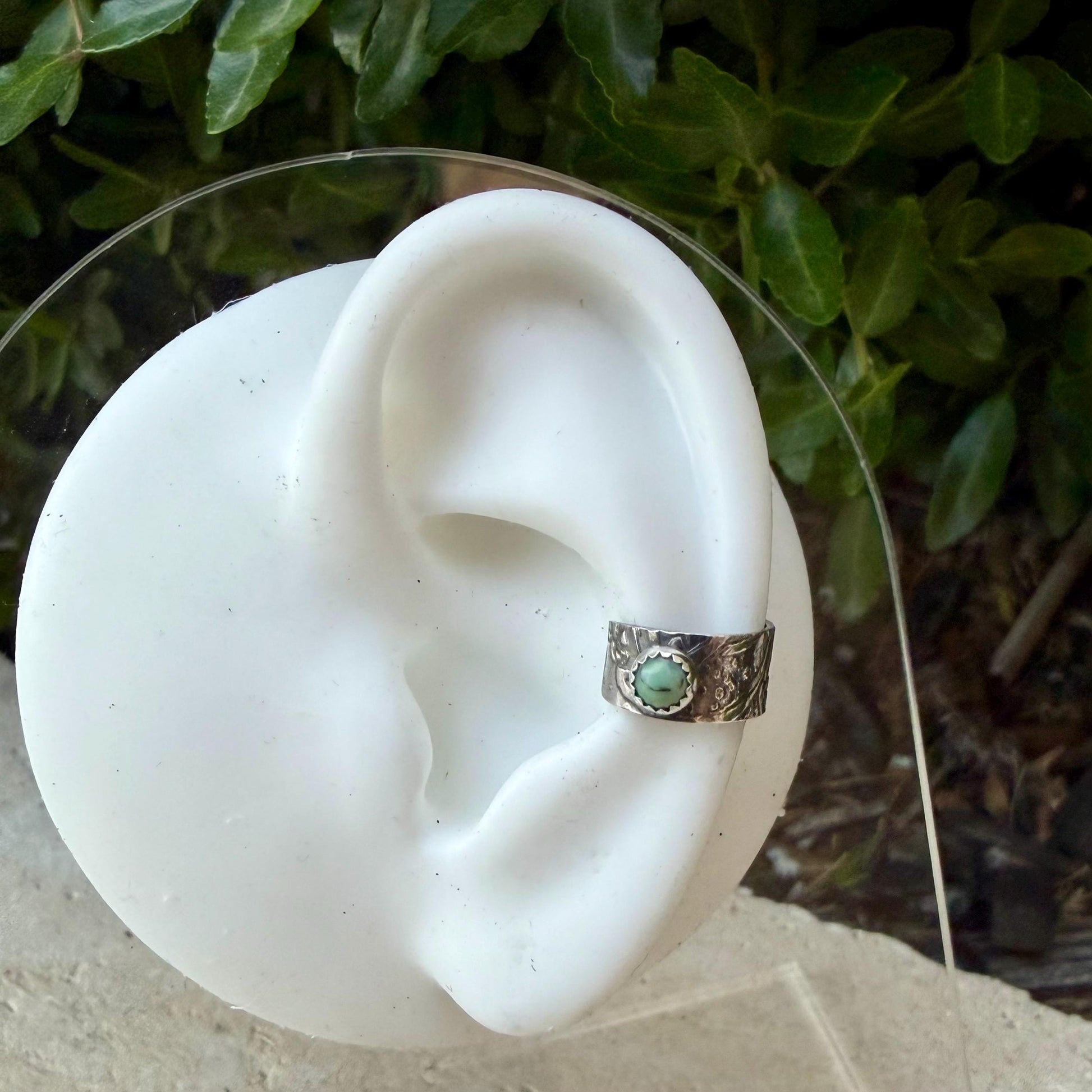 4mm Black Bridge Variscite Ear Cuff • Sterling Band • Fine Silver Bezel • No Piercing