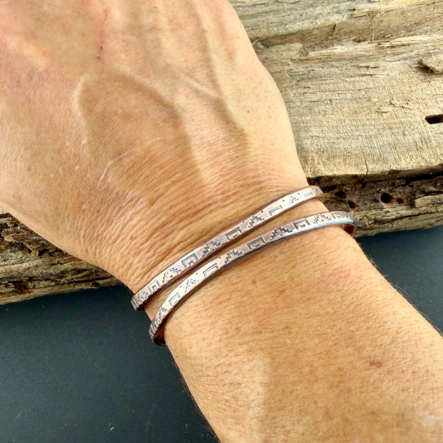 Southwest Copper Cuff Set • Hand‑Forged Raw Copper Bracelets • Set of Two