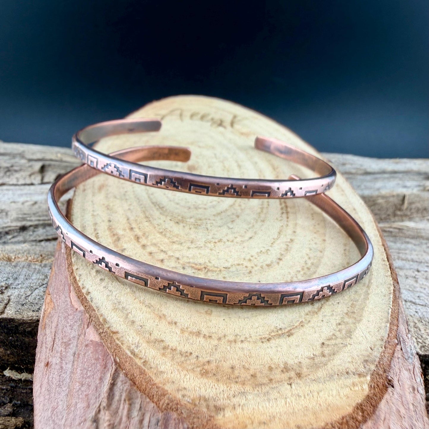 Southwest Copper Cuff Set • Hand‑Forged Raw Copper Bracelets • Set of Two