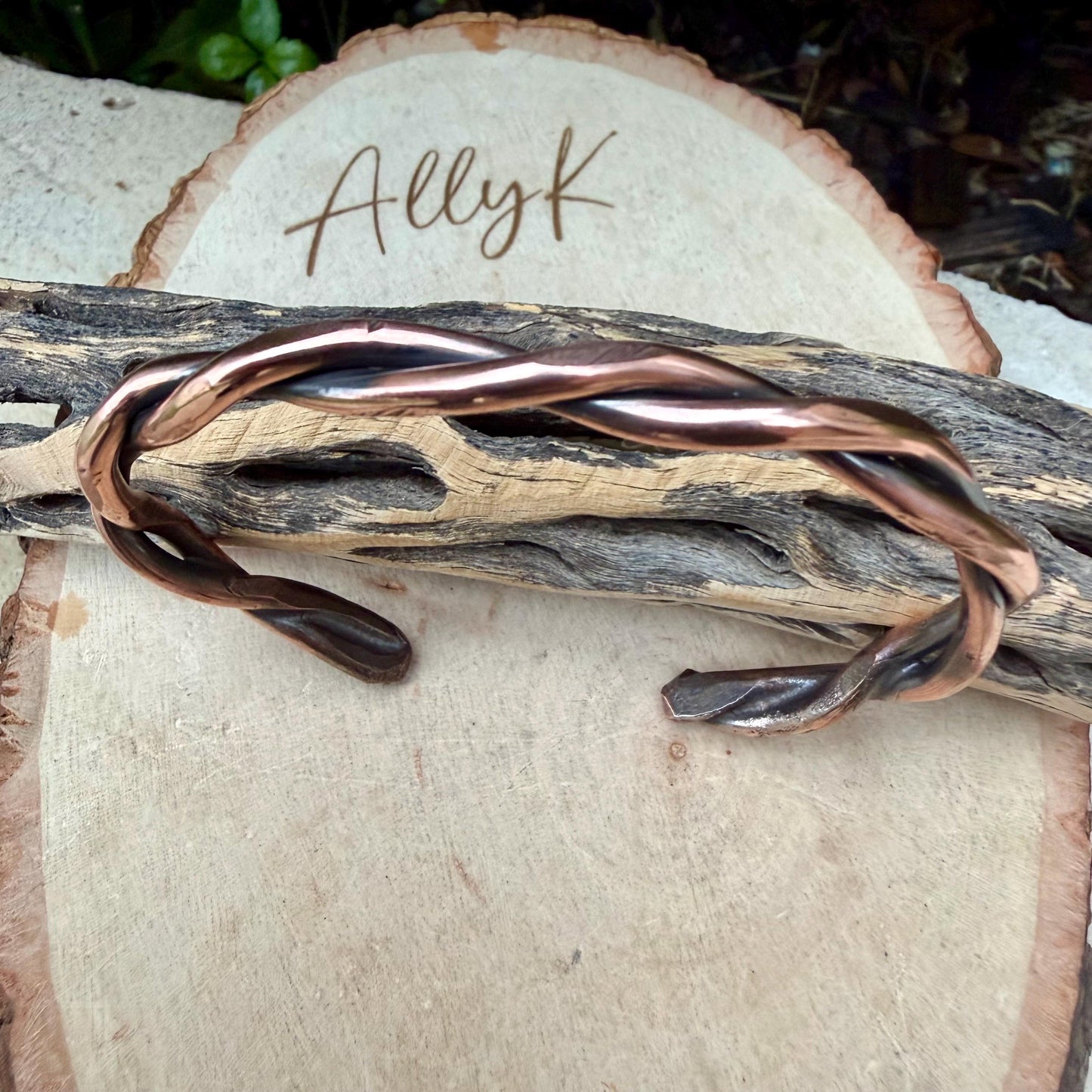 Rustic Copper Twist Cuff Bracelet • Hand‑Forged Solid Copper
