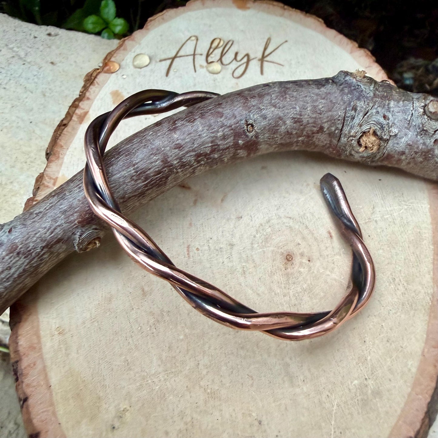 Rustic Copper Twist Cuff Bracelet • Hand‑Forged Solid Copper