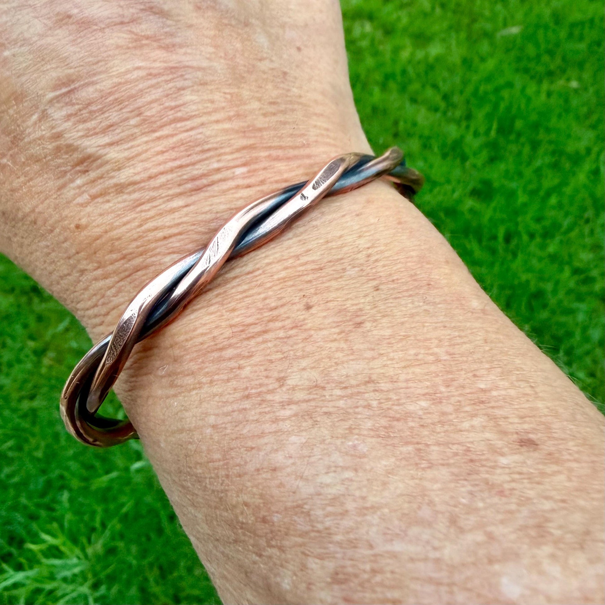 Rustic Copper Twist Cuff Bracelet • Hand‑Forged Solid Copper