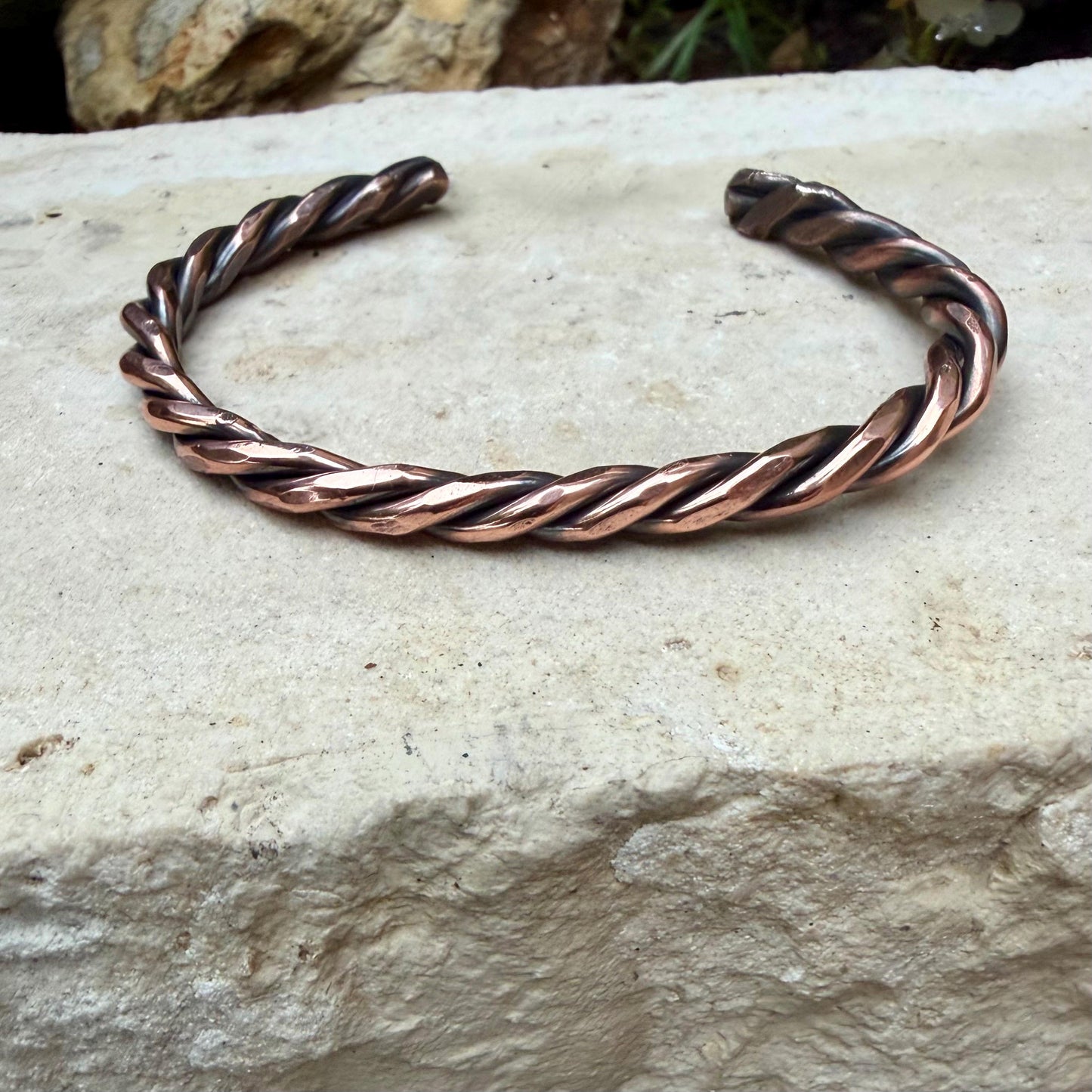 Rustic Rope Copper Cuff • Hand‑Forged Solid Copper Bracelet