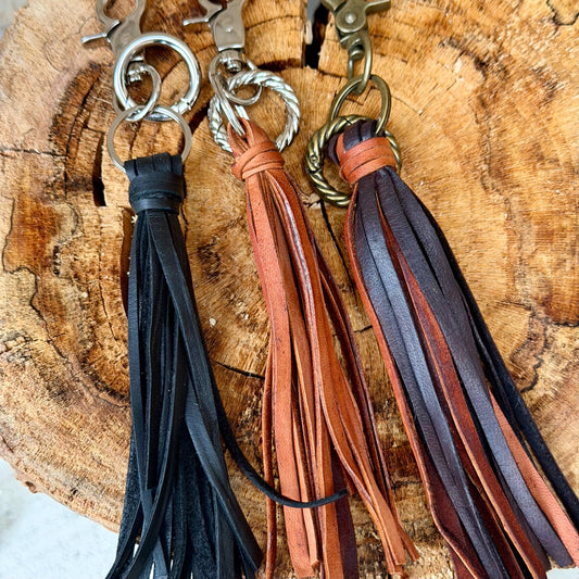 Leather Tassel Keychain • Deerskin Fringe Bag Charm • Western Purse Accessory