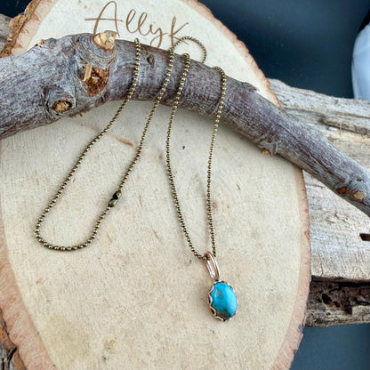 Kingman Turquoise Pendant Necklace • Antique Brass • 8×10 Turquoise Cabochon