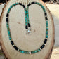 Turquoise & Onyx Desert Pearls Sterling Silver Choker Necklace • Southwestern Jewelry