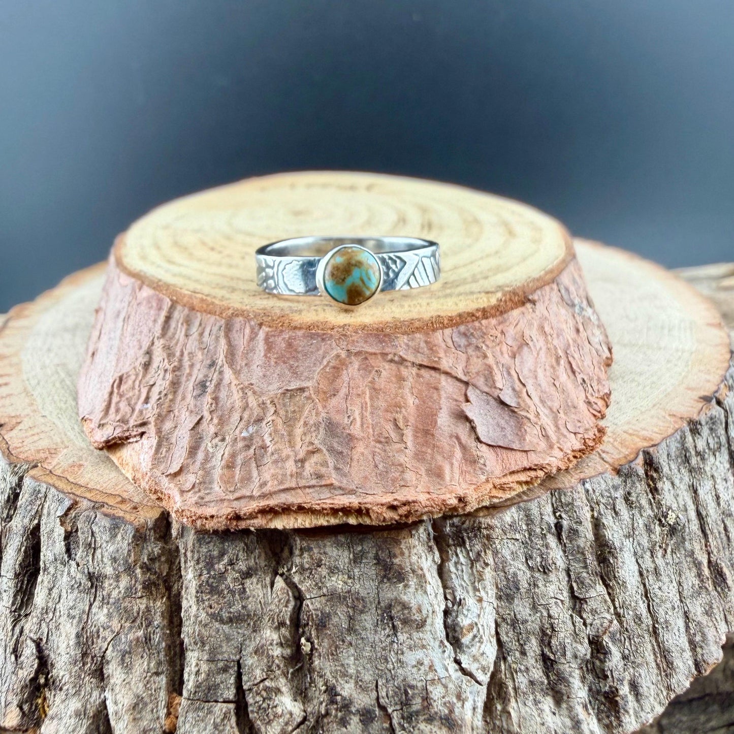 6mm Number 8 Turquoise Ring • Floral Sterling Silver Band • Southwest Jewelry