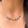 Kingman Turquoise Nugget & Onyx Necklace • Wire‑Wrapped Stone Bar Choker • Sterling Mariner Chain