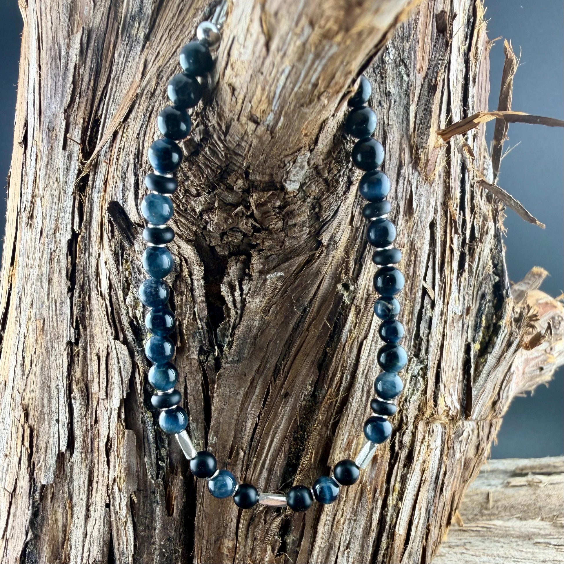 Blue Tiger’s Eye Onyx Bracelet • Hawk’s Eye • Sterling Silver Jewelry