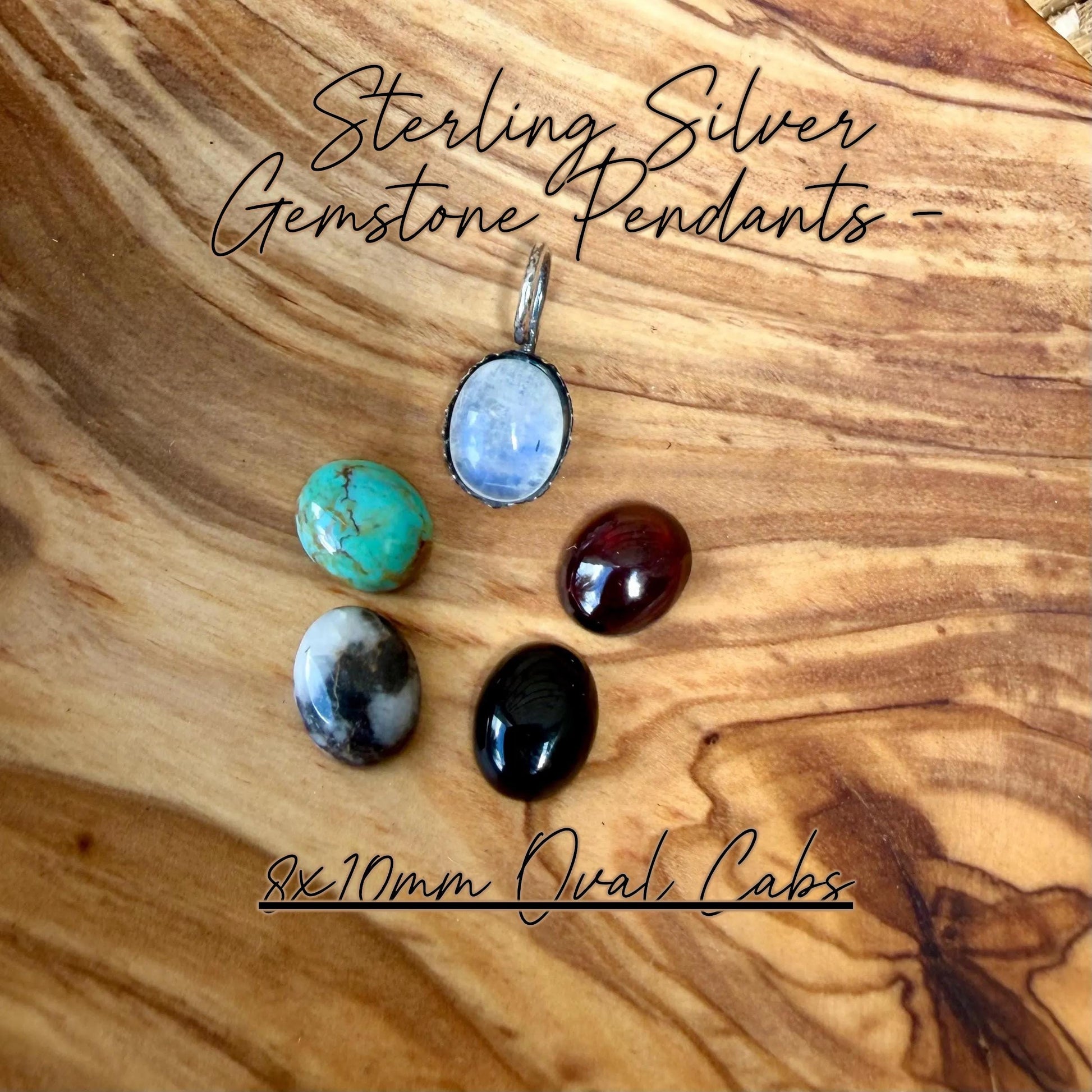 8x10 Gemstone Pendant • Sterling Silver • Kingman Turquoise, White Buffalo, Onyx, Moonstone, Garnet
