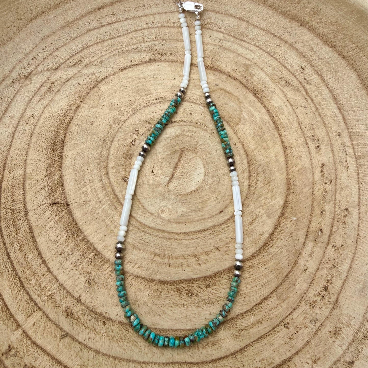 Mother of Pearl, Kingman Turquoise & Desert Pearl Choker • Sterling Silver • Southwestern Jewelry