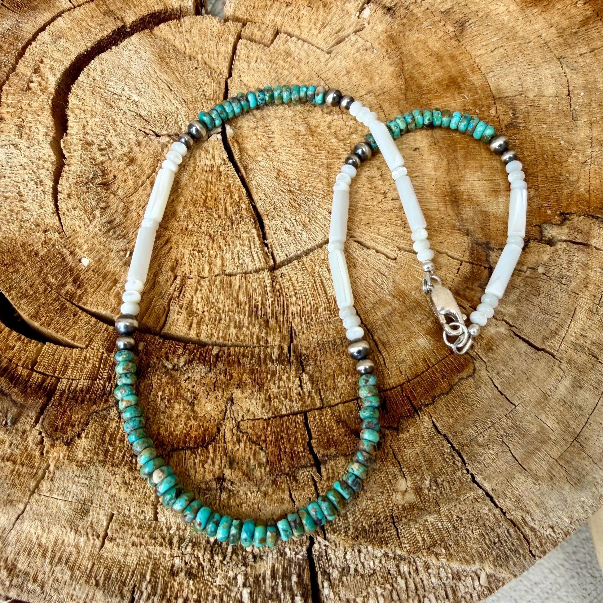 Mother of Pearl, Kingman Turquoise & Desert Pearl Choker • Sterling Silver • Southwestern Jewelry