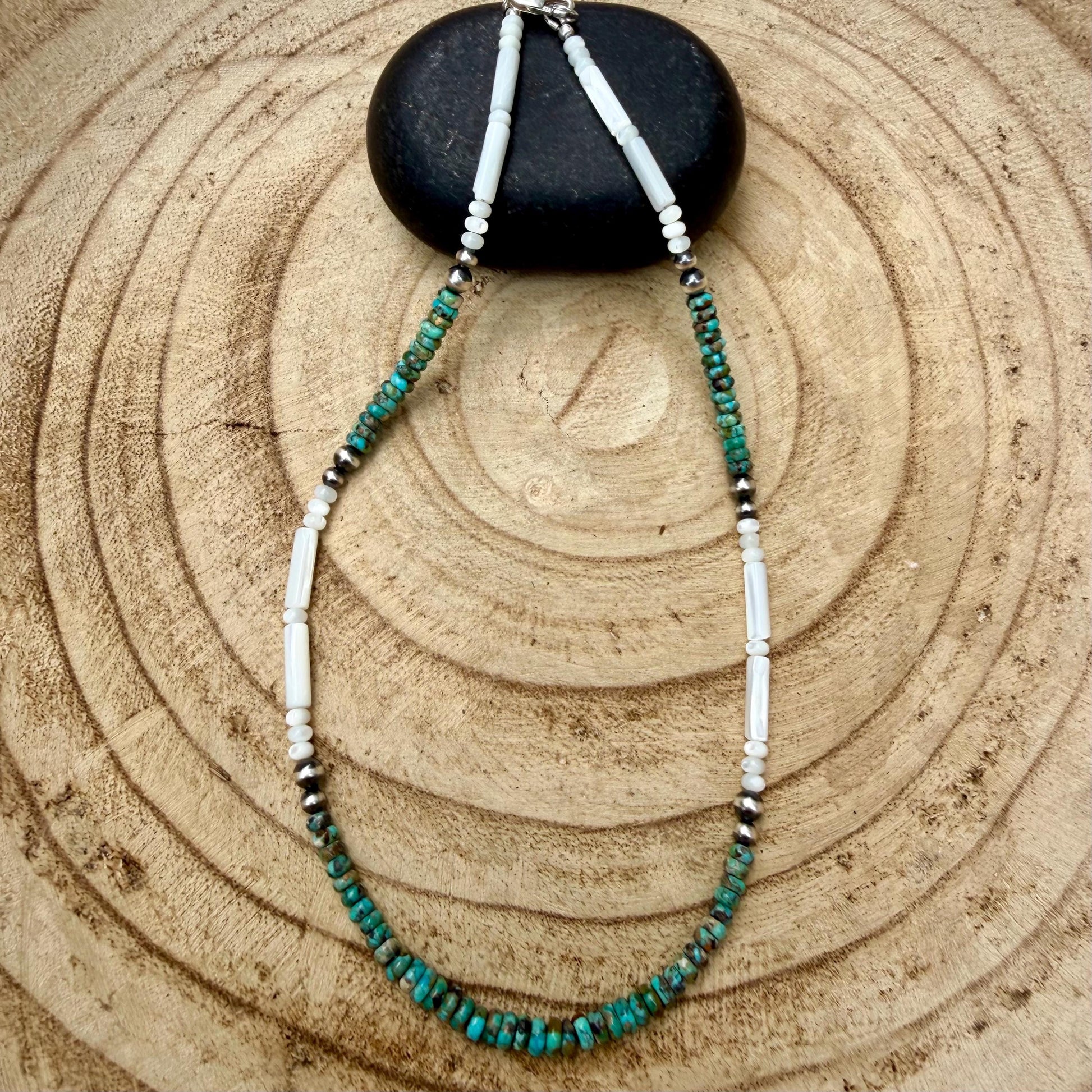 Mother of Pearl, Kingman Turquoise & Desert Pearl Choker • Sterling Silver • Southwestern Jewelry