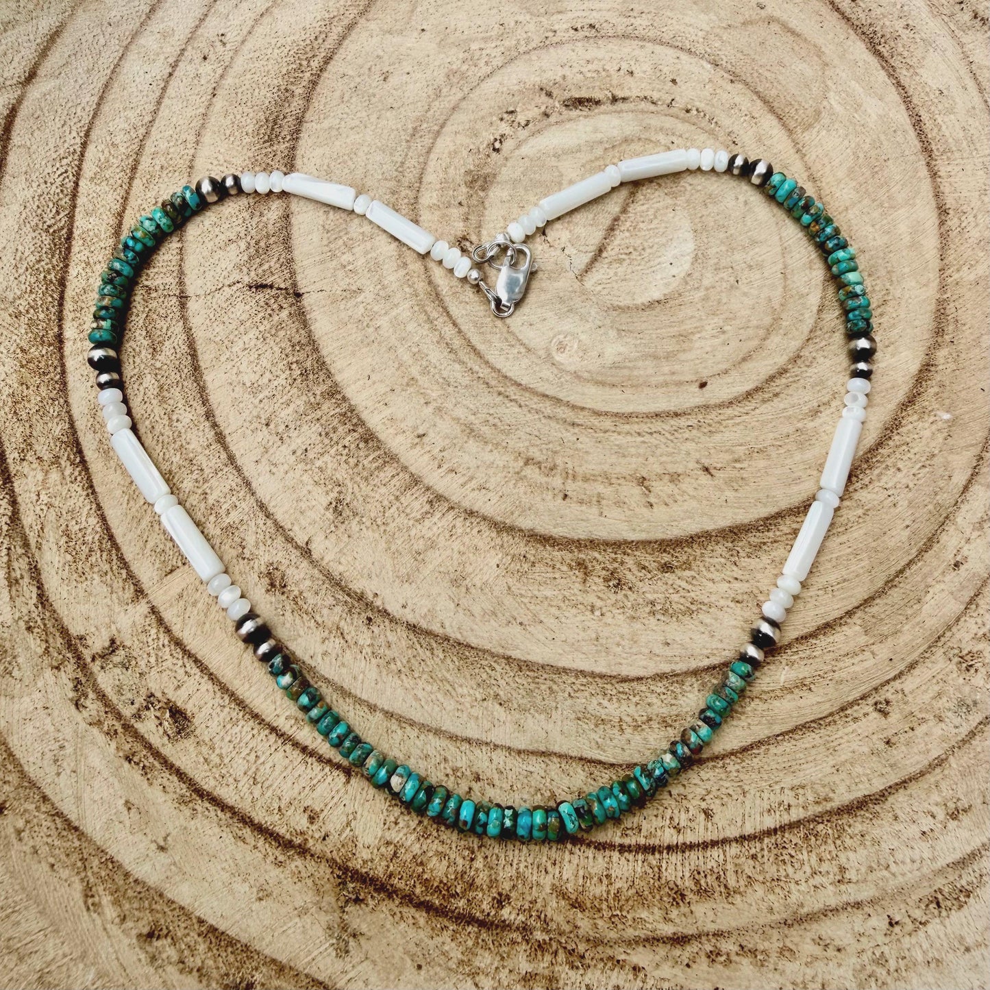 Mother of Pearl, Kingman Turquoise & Desert Pearl Choker • Sterling Silver • Southwestern Jewelry