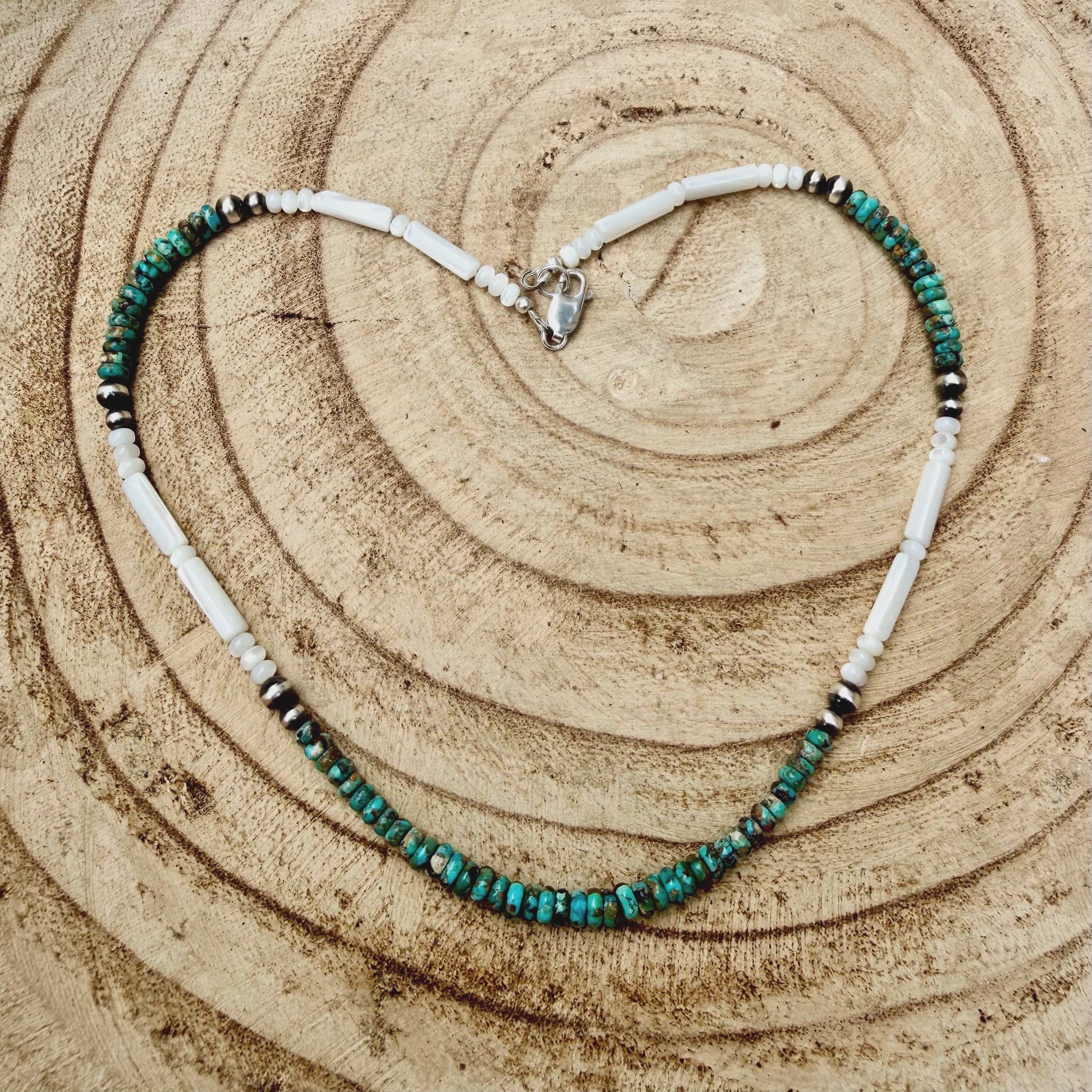 Mother of Pearl, Kingman Turquoise & Desert Pearl Choker • Sterling Silver • Southwestern Jewelry