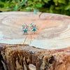 Sterling Star Earrings • Turquoise Chip Inlay • Western Silver Dainty Stud Posts