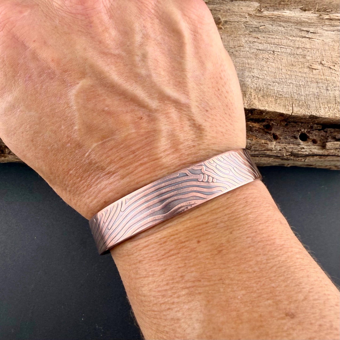 Wave Embossed Copper Cuff • Raw Copper Bracelet • Hand‑Forged Southwestern Jewelry