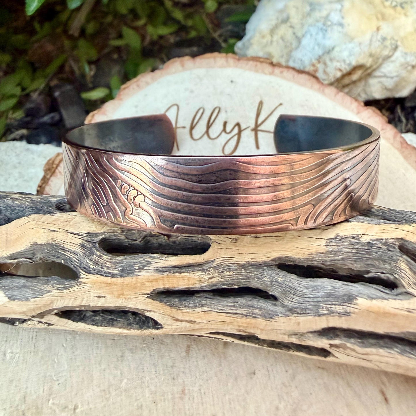 Wave Embossed Copper Cuff • Raw Copper Bracelet • Hand‑Forged Southwestern Jewelry