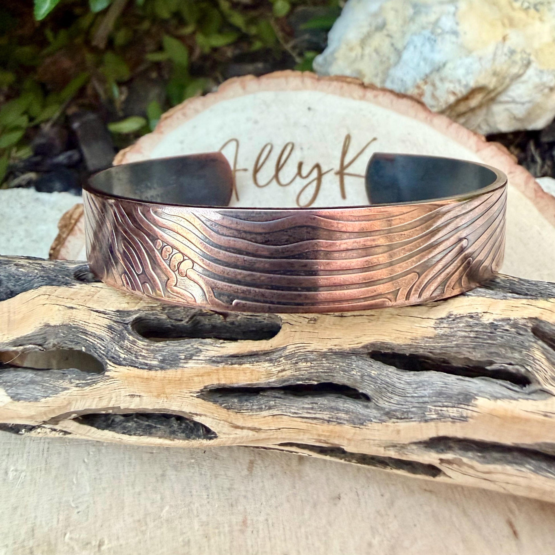 Wave Embossed Copper Cuff • Raw Copper Bracelet • Hand‑Forged Southwestern Jewelry