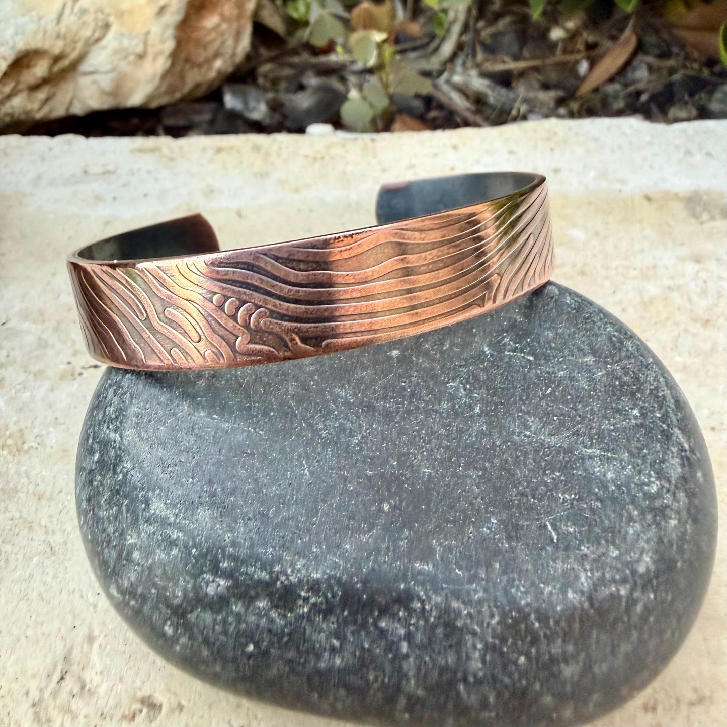 Wave Embossed Copper Cuff • Raw Copper Bracelet • Hand‑Forged Southwestern Jewelry