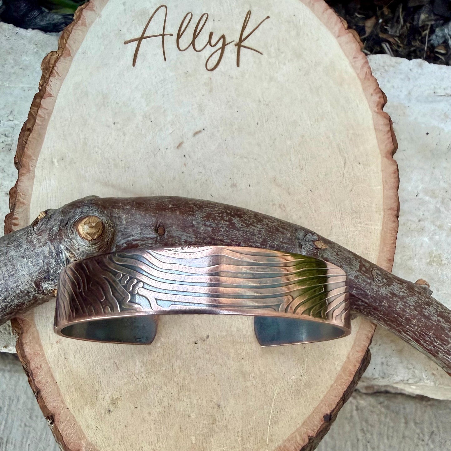 Wave Embossed Copper Cuff • Raw Copper Bracelet • Hand‑Forged Southwestern Jewelry