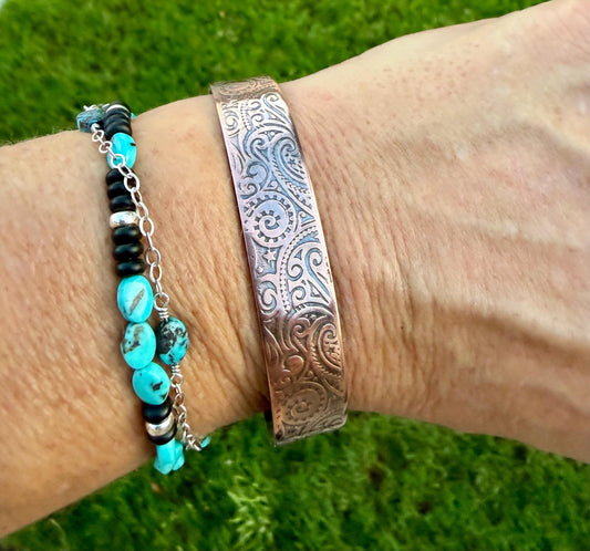 Raw Copper Paisley Cuff • Embossed Copper Bracelet • Southwestern Unisex Jewelry