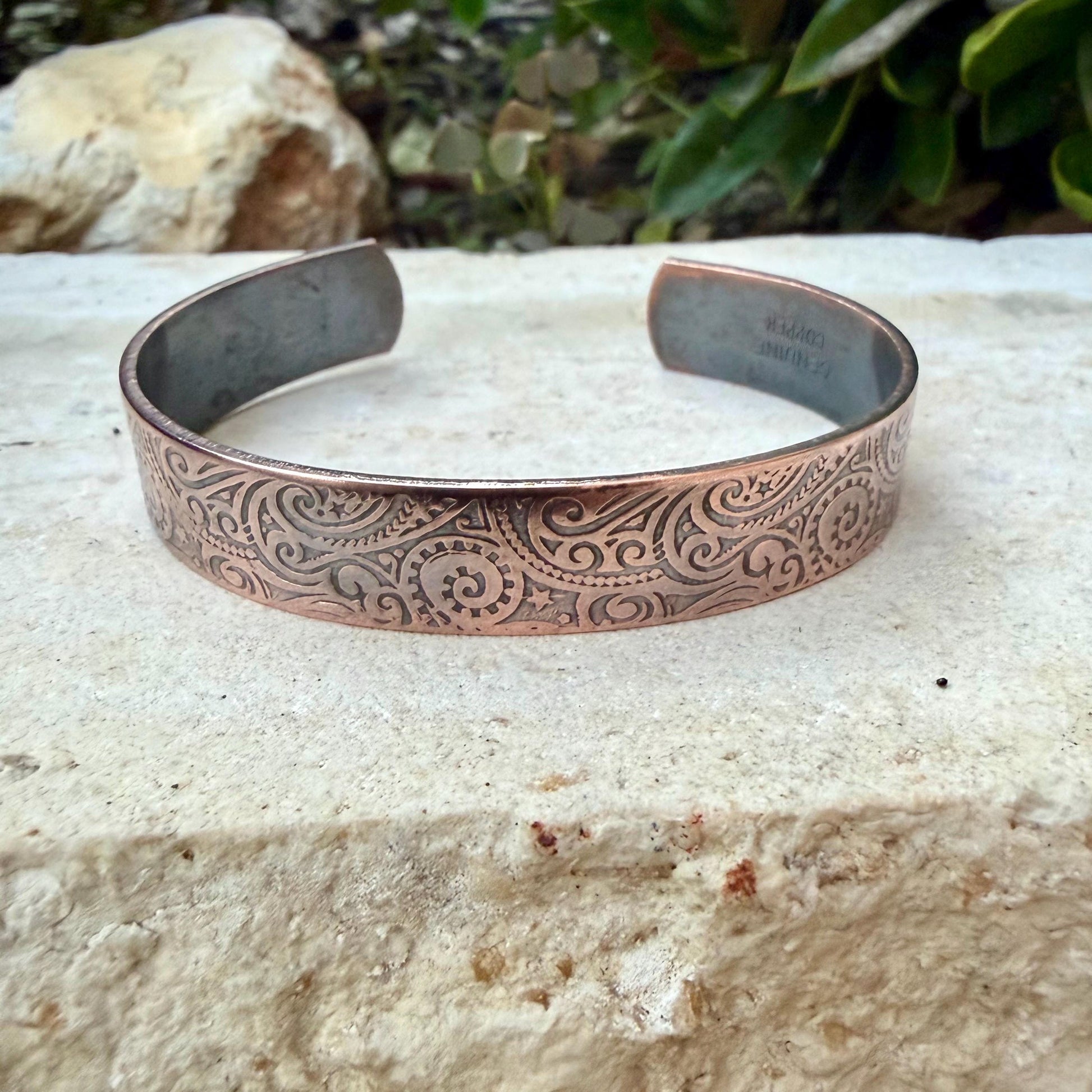 Raw Copper Paisley Cuff • Embossed Copper Bracelet • Southwestern Unisex Jewelry