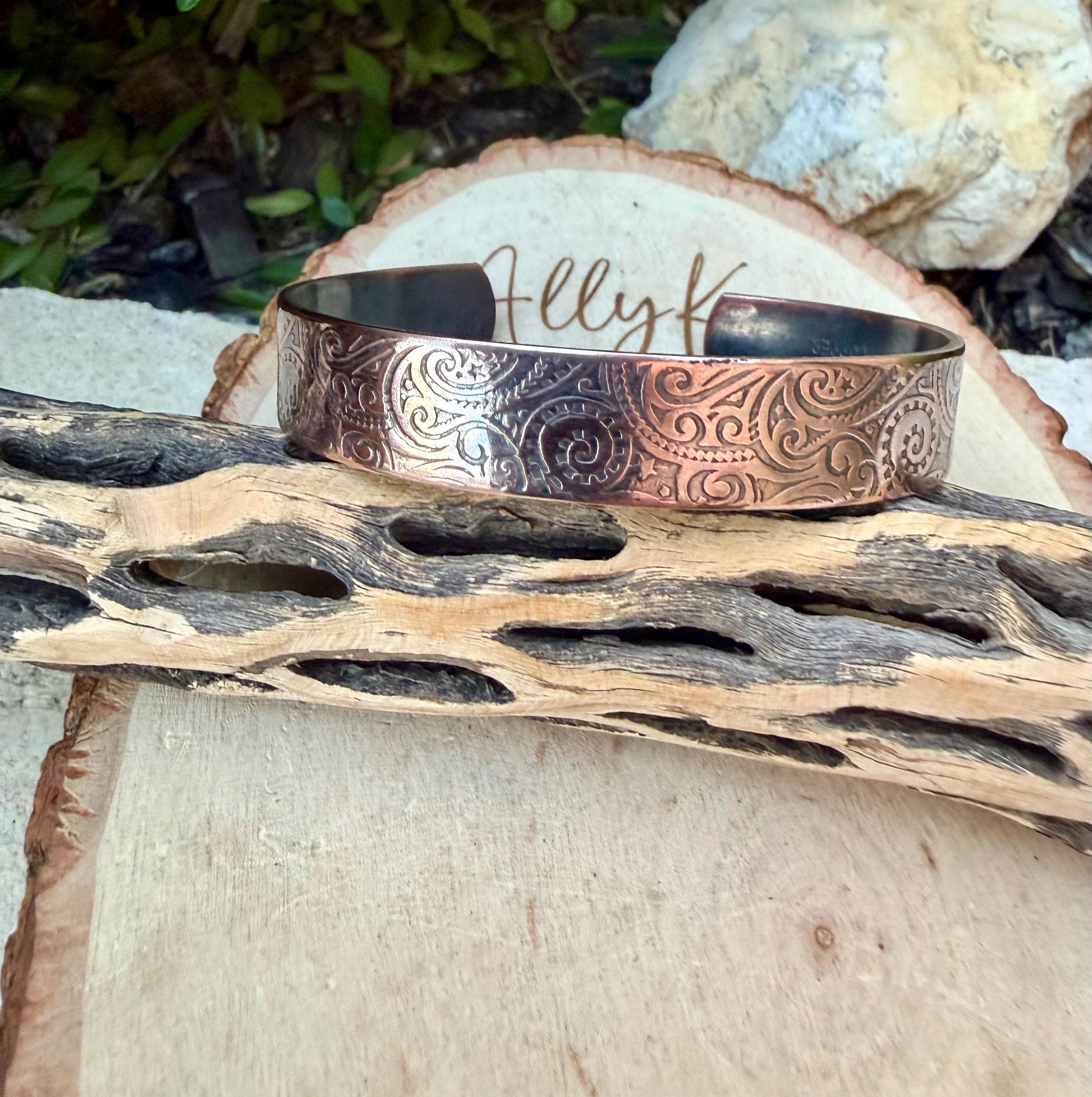 Raw Copper Paisley Cuff • Embossed Copper Bracelet • Southwestern Unisex Jewelry