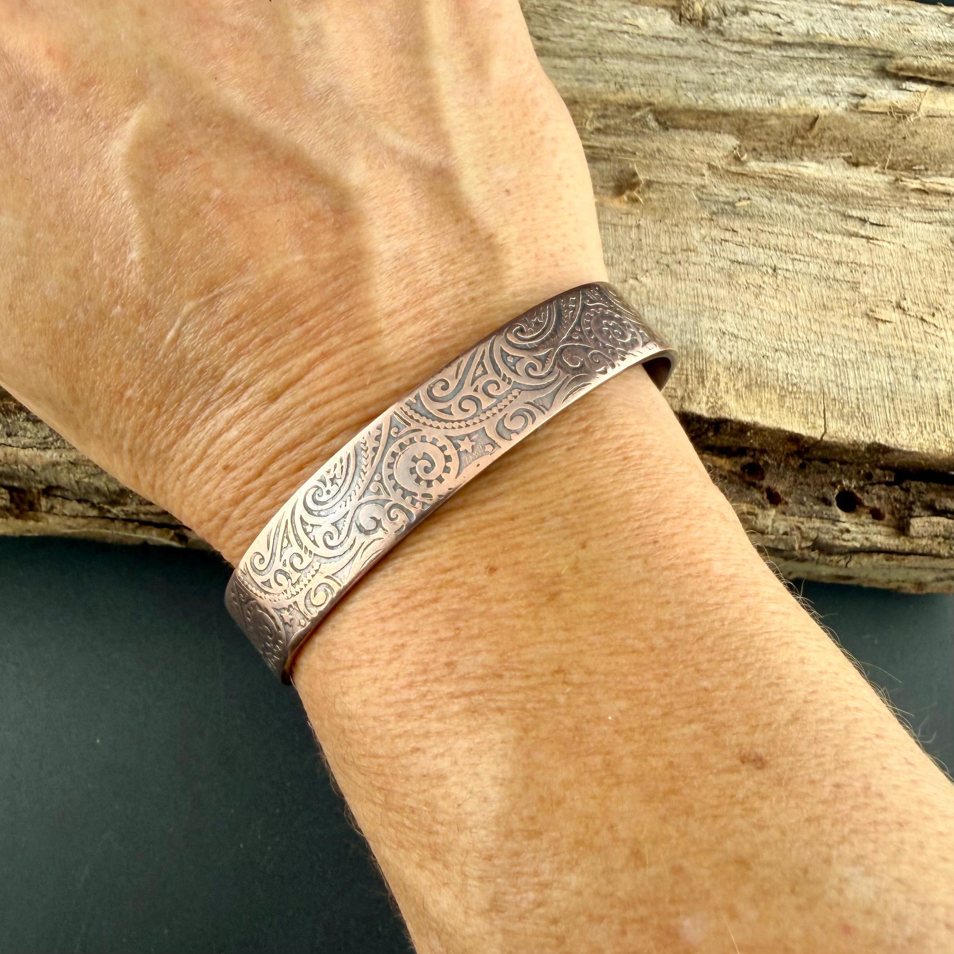 Raw Copper Paisley Cuff • Embossed Copper Bracelet • Southwestern Unisex Jewelry