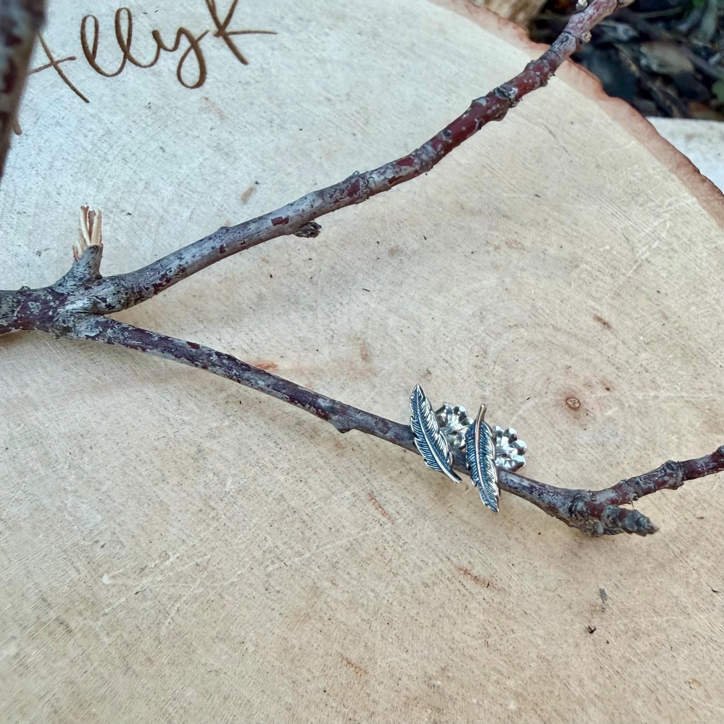 Sterling Silver Feather Studs • Oxidized Post Earrings • Western Minimal Jewelry