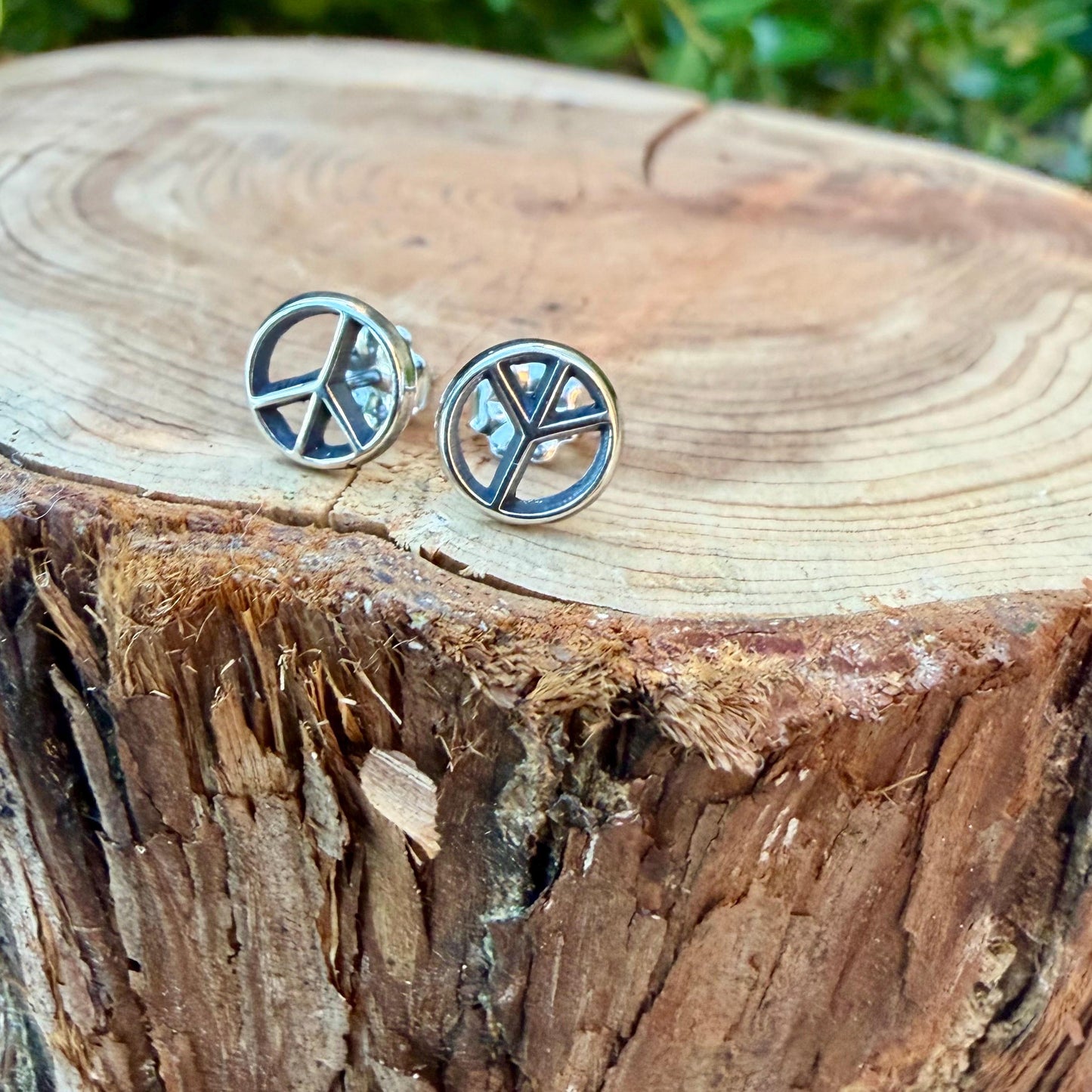 Sterling Silver Peace Sign Studs • Minimal Western Earrings • Everyday Posts