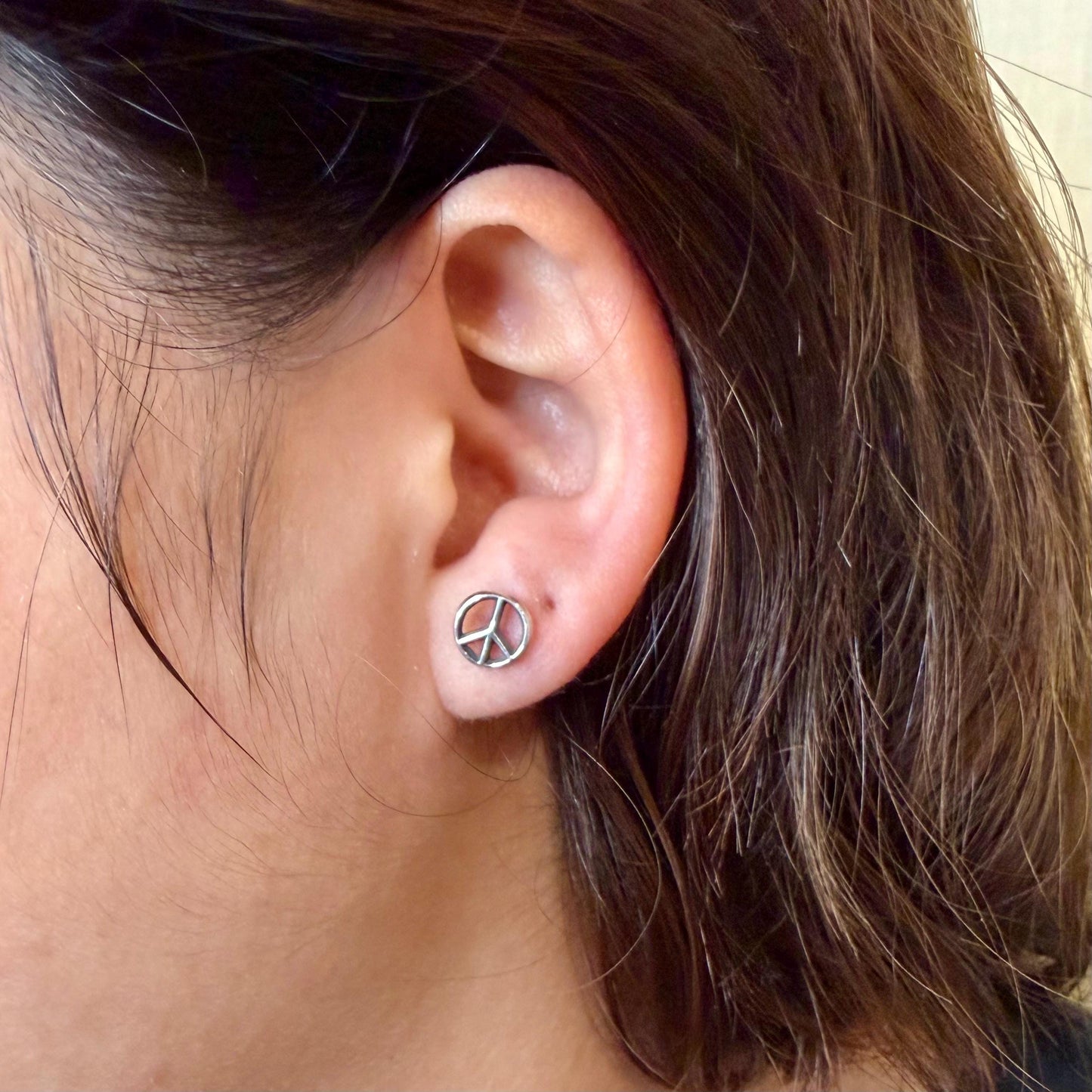 Sterling Silver Peace Sign Studs • Minimal Western Earrings • Everyday Posts