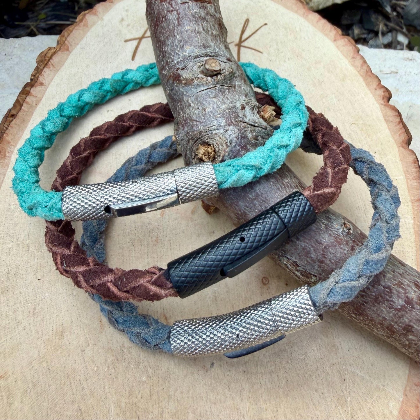 5mm Braided Suede Leather Bracelet • Bayonet Clasp • Leather Jewelry