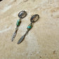 Oval Concho Turquoise Heishi Earrings • Sterling Silver • Feather Dangle