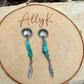 Scalloped Concho Turquoise Nugget Earrings • Sterling Silver • Feather Dangle