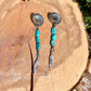 Scalloped Concho Turquoise Nugget Earrings • Sterling Silver • Feather Dangle