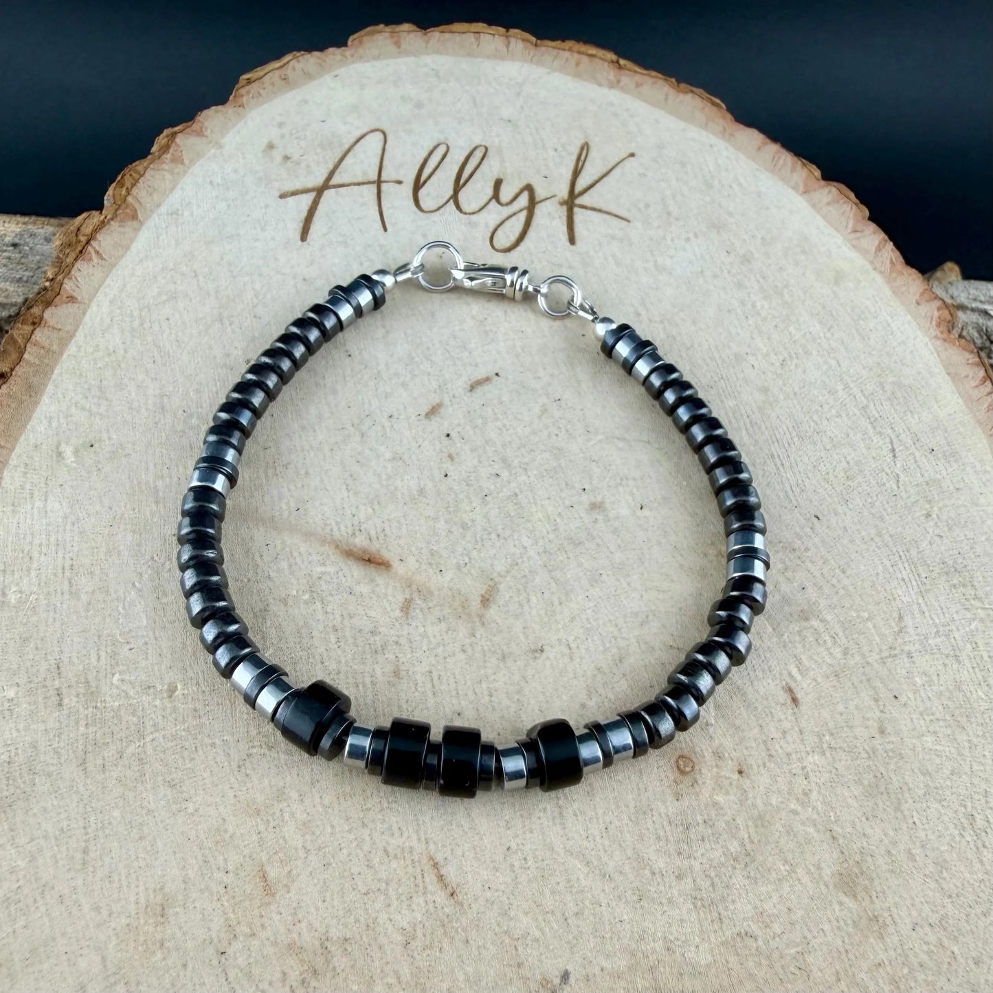 Hematite & Black Onyx Bracelet | Sleek Minimalist Sterling Silver Jewelry