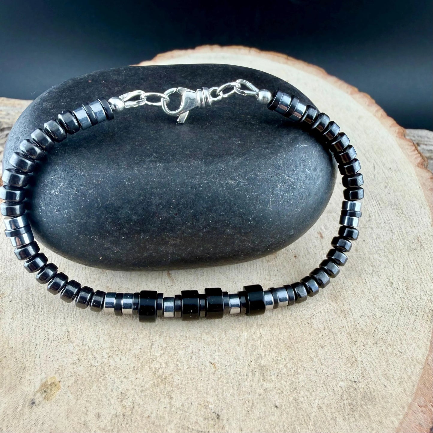 Hematite & Black Onyx Bracelet | Sleek Minimalist Sterling Silver Jewelry