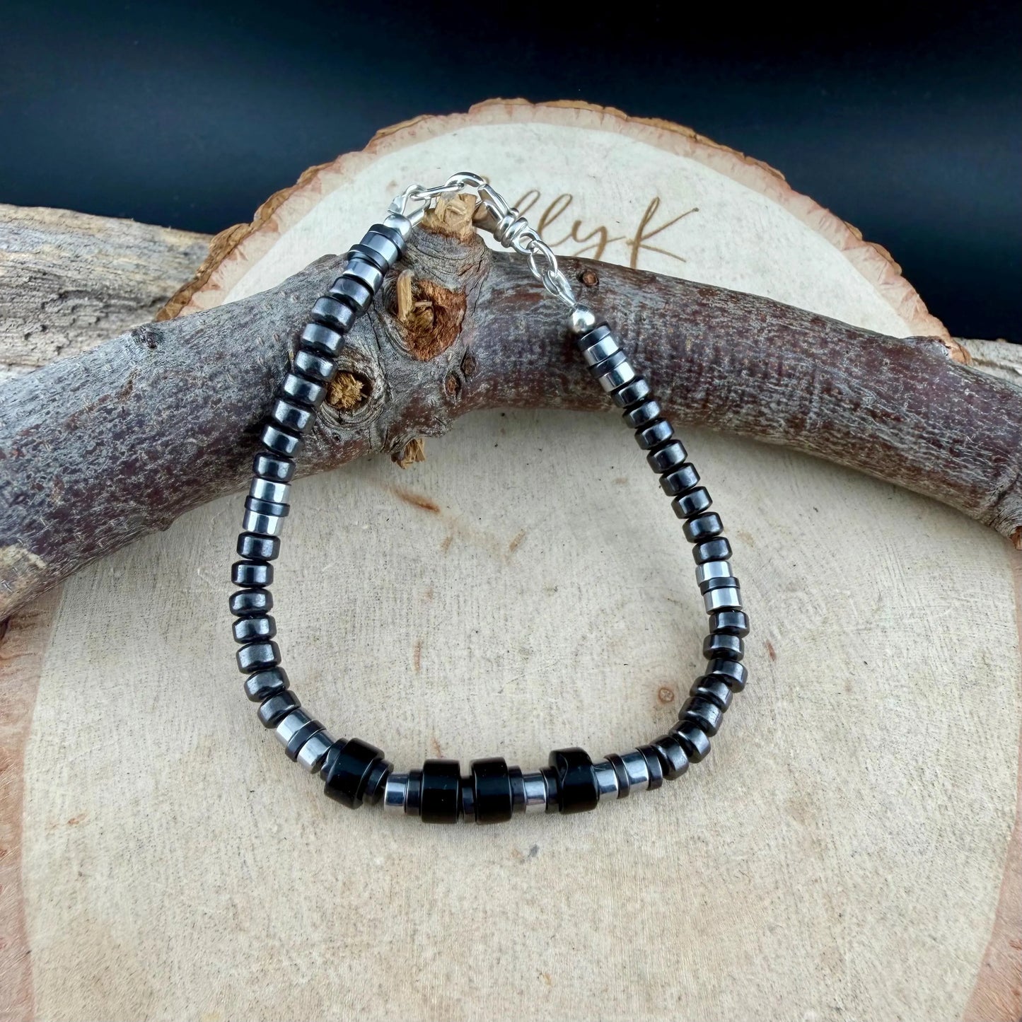 Hematite & Black Onyx Bracelet | Sleek Minimalist Sterling Silver Jewelry