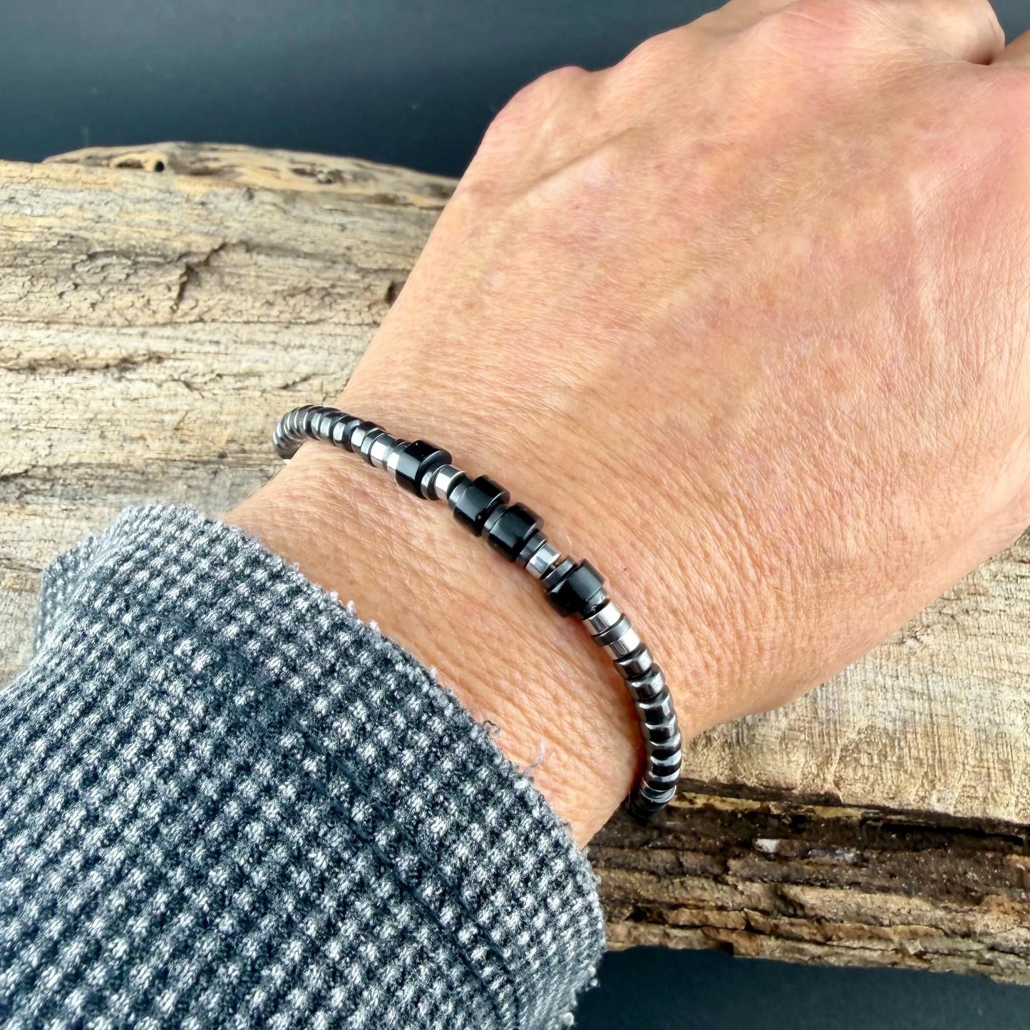 Hematite & Black Onyx Bracelet | Sleek Minimalist Sterling Silver Jewelry