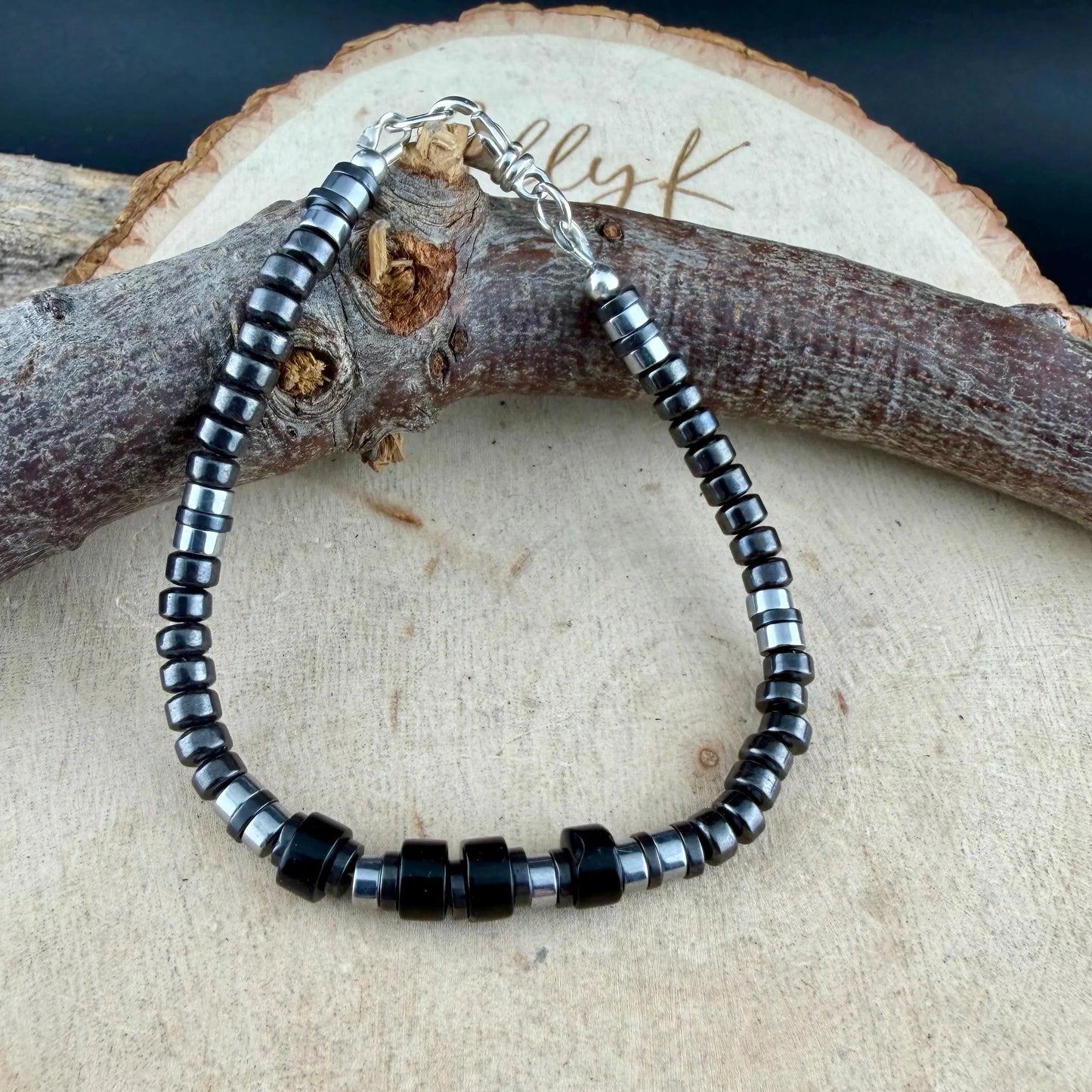 Hematite & Black Onyx Bracelet | Sleek Minimalist Sterling Silver Jewelry