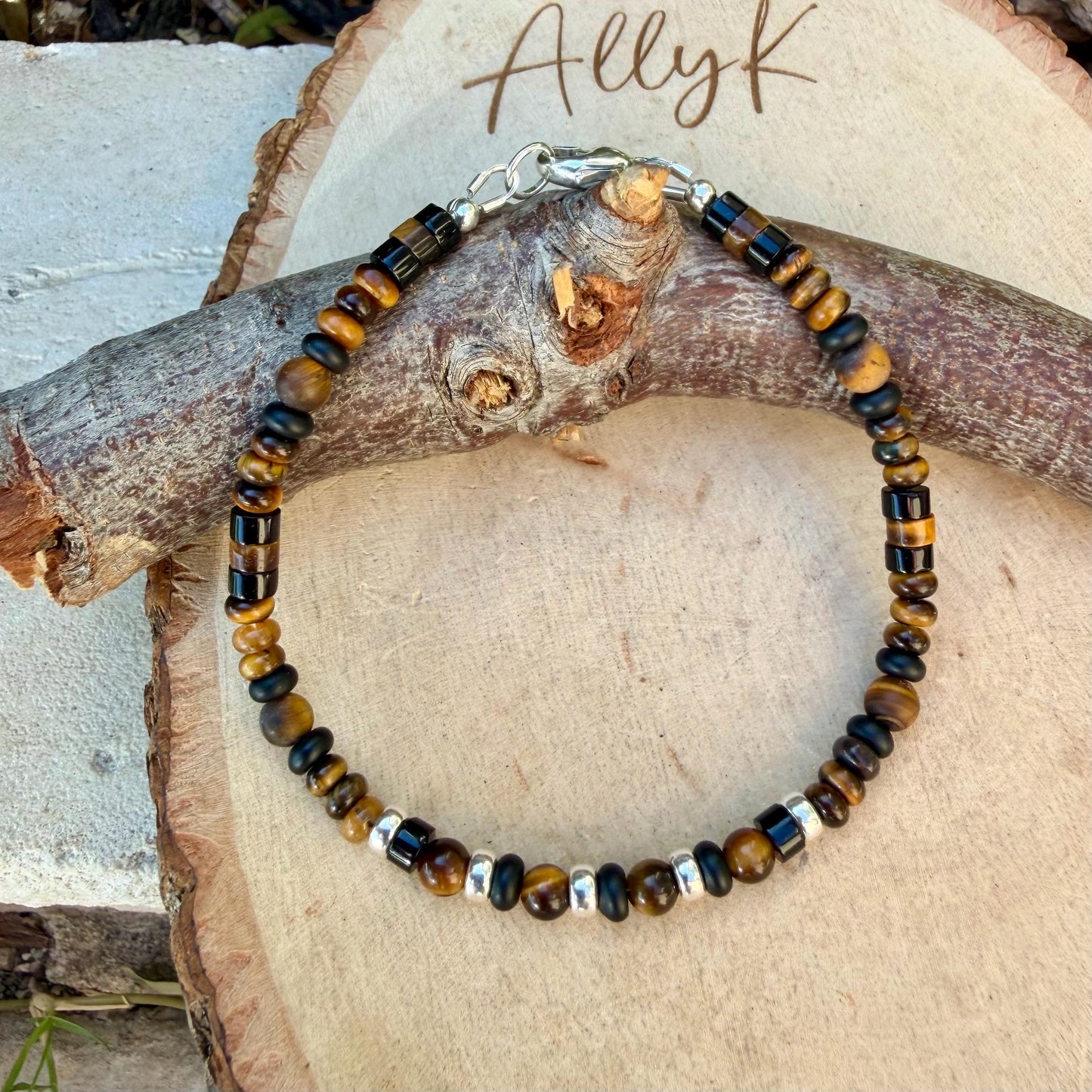 Tiger’s Eye Bracelet • 4mm Mixed Cuts • Black Onyx • Sterling Silver Clasp