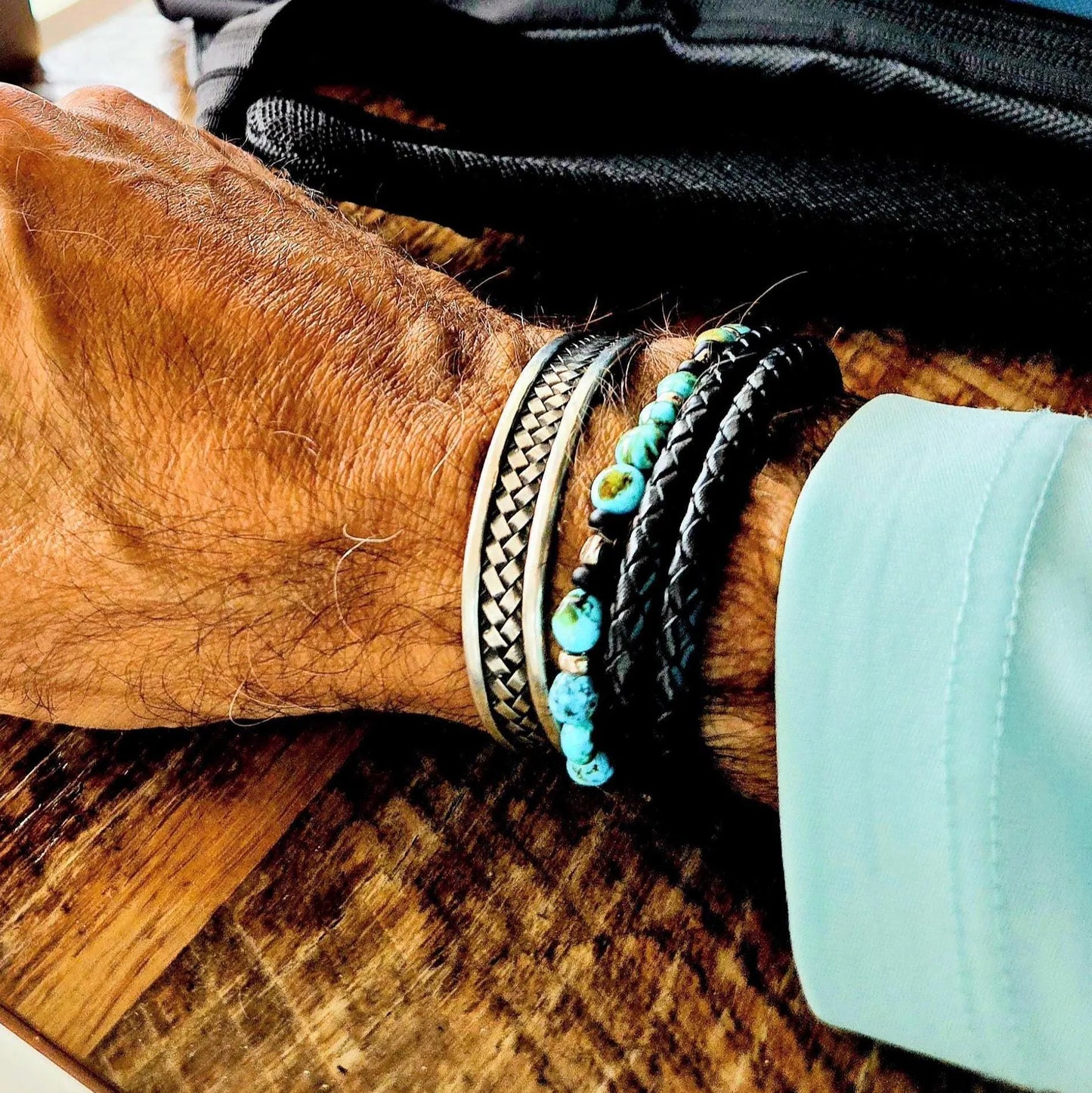 Kingman Turquoise Nugget Bracelet • Black Onyx • Sterling Silver • Evil Eye or Feather Charm