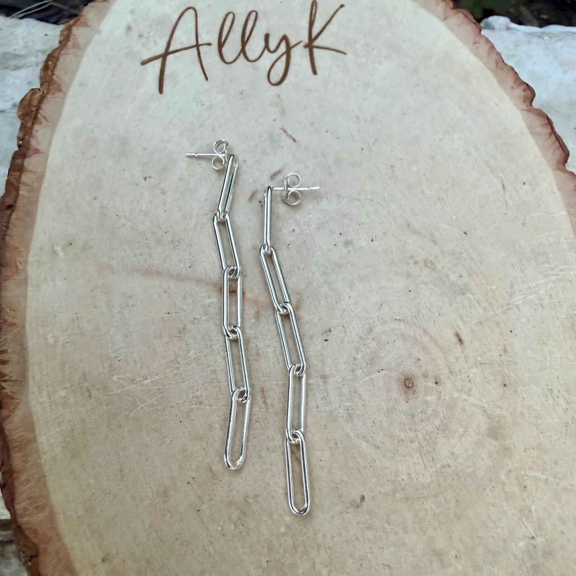 Sterling Silver Post Drop Paperclip Earrings • Modern Long Silver