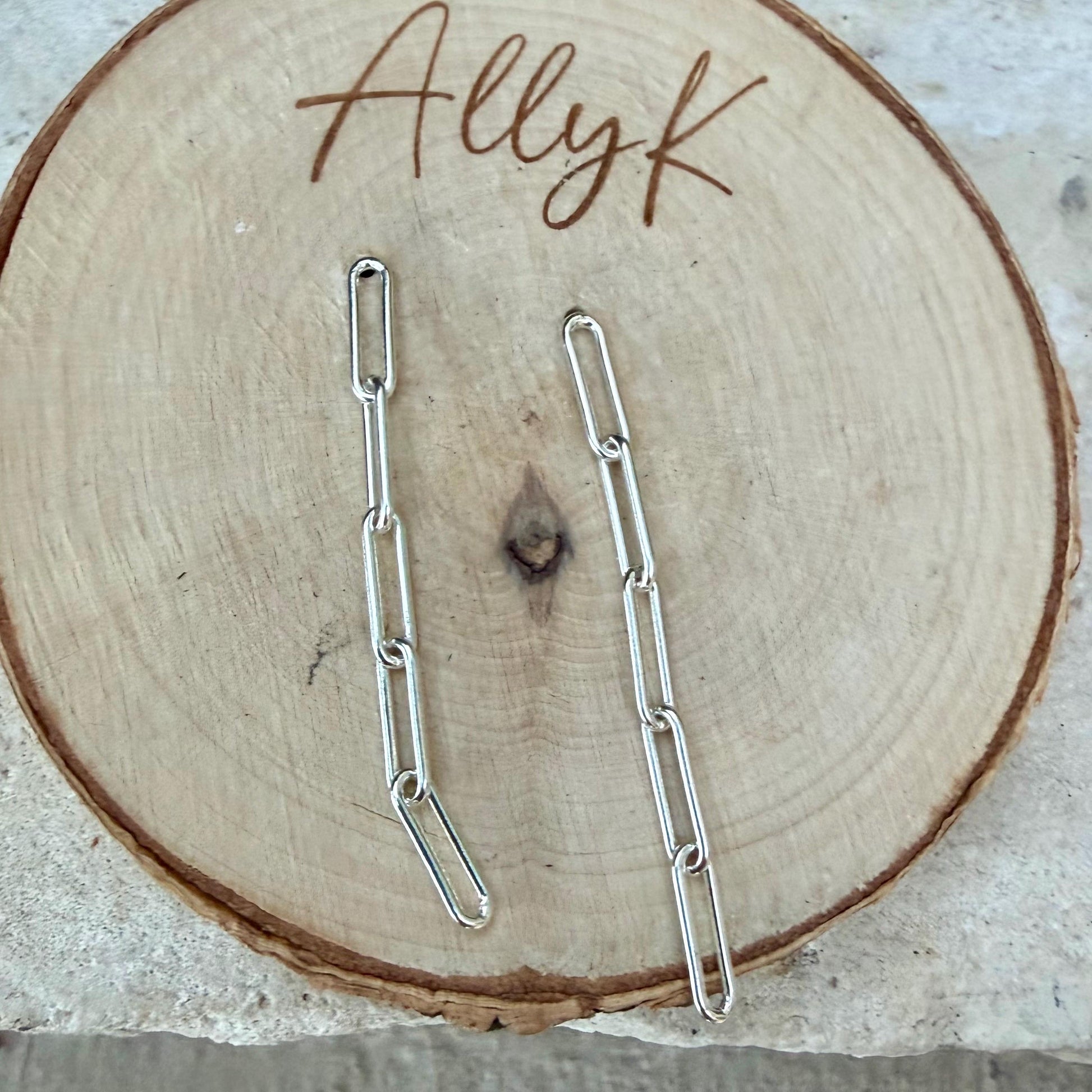 Sterling Silver Post Drop Paperclip Earrings • Modern Long Silver