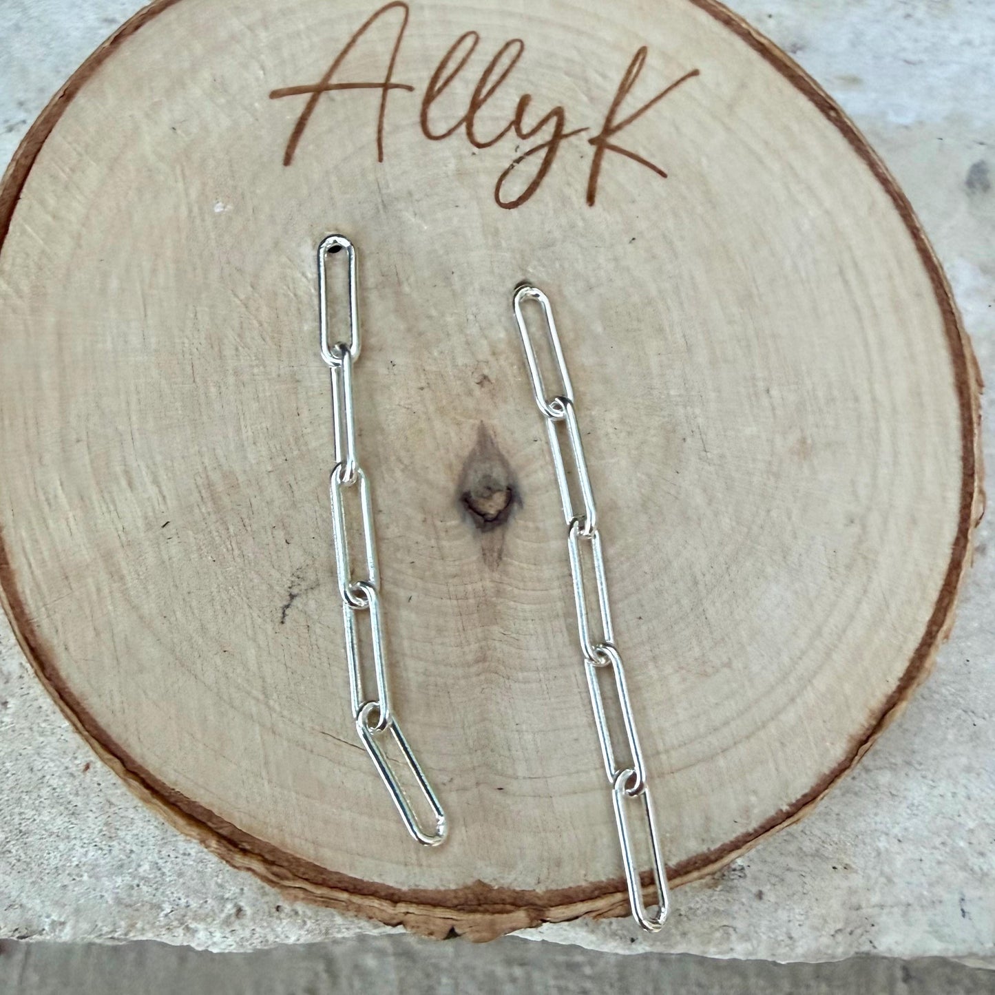 Sterling Silver Post Drop Paperclip Earrings • Modern Long Silver