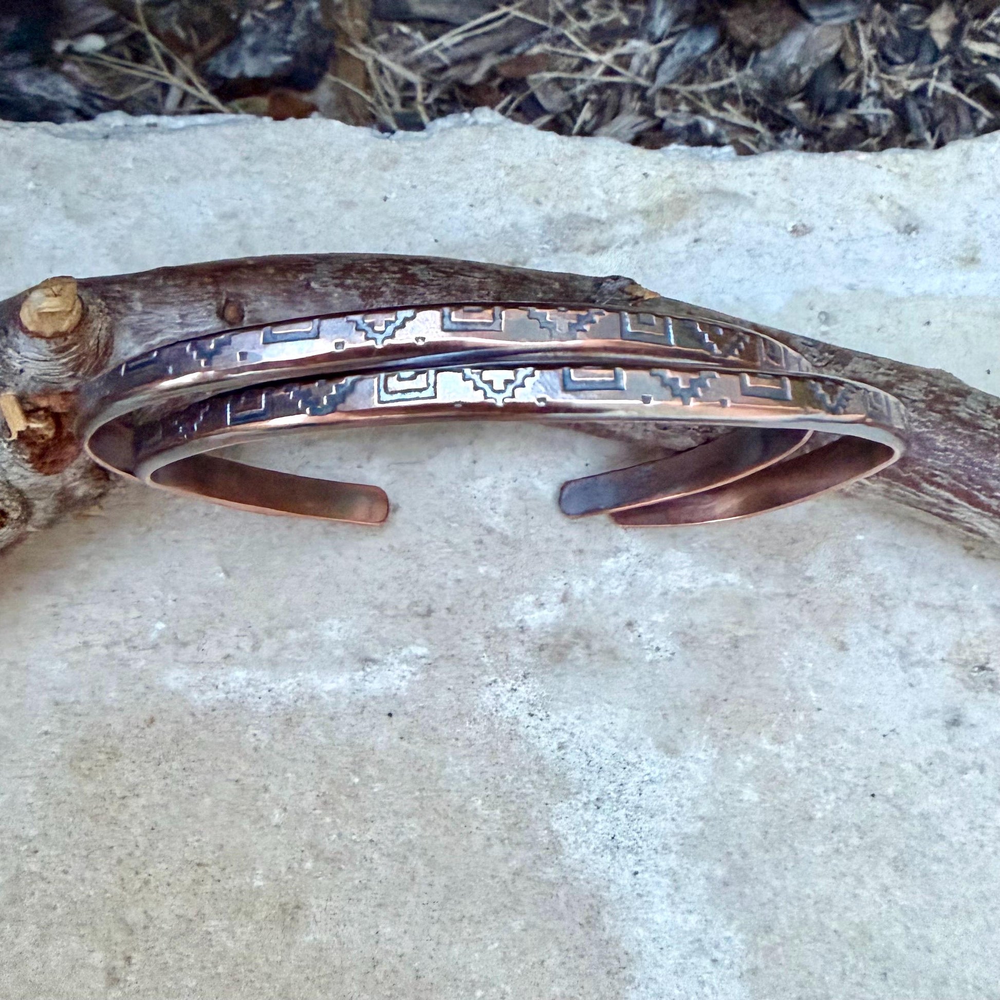 Southwest Copper Cuff Set • Hand‑Forged Raw Copper Bracelets • Set of Two