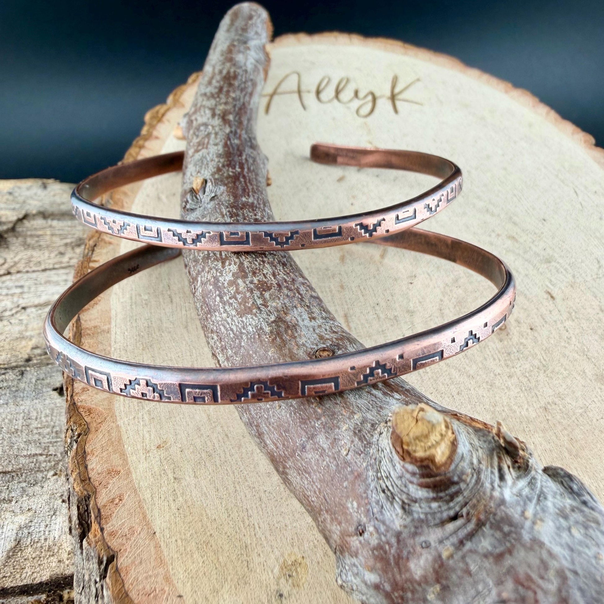 Southwest Copper Cuff Set • Hand‑Forged Raw Copper Bracelets • Set of Two